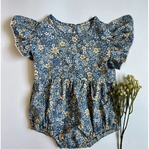 Blue Floral Flutter Sleeve Baby Romper
